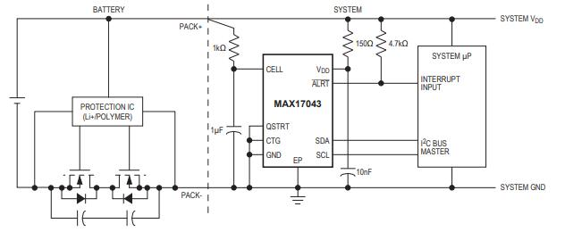 Application Circuit of MAX17043/MAX17044